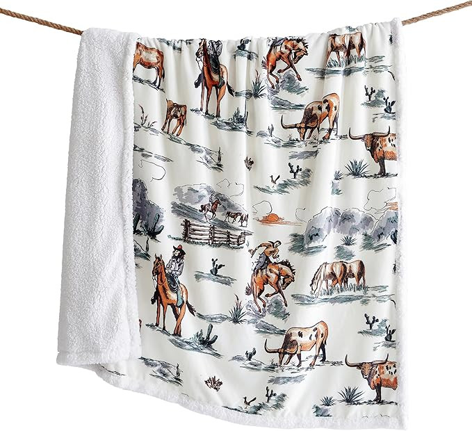Indigo Hill by HiEnd Accents Ranch Life Sherpa Throw Blanket, Cowboy Cow Longhorn Horse Cowgirl P... | Amazon (US)
