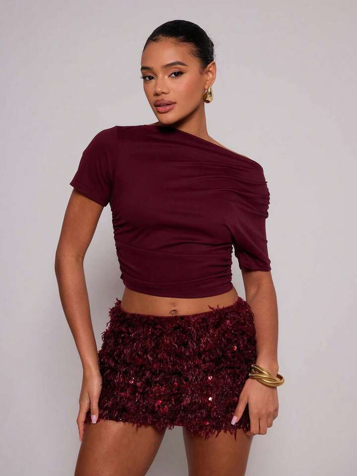 MUSERA Textured Sequin Mini Skirt | SHEIN