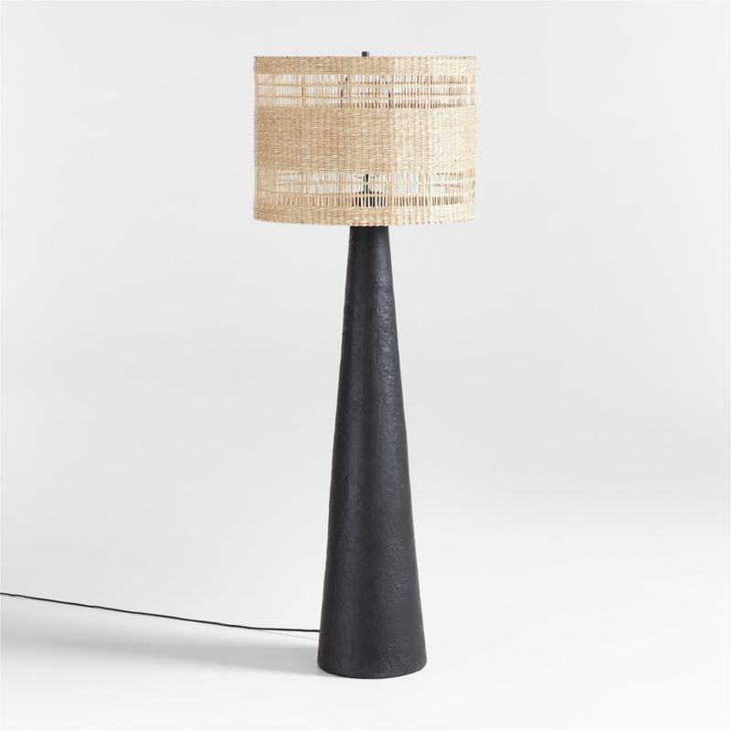 Santorini Black Plaster Floor Lamp with Woven Shade | Crate & Barrel | Crate & Barrel
