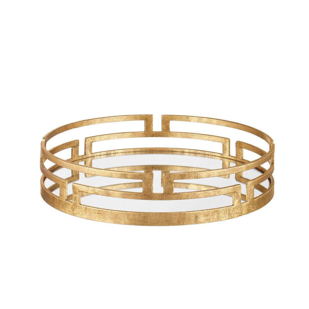 Home Decorators Collection Gold Metal Decorative Round Mirror Tray | The Home Depot