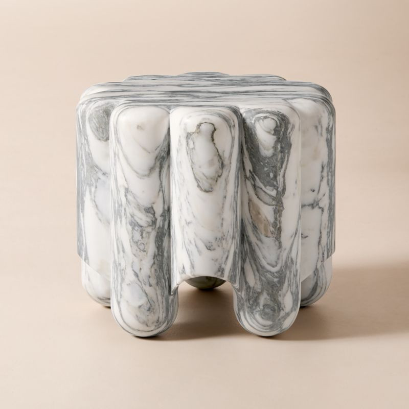 Clemence Carved Marble Short Side Table by goop | CB2 | CB2