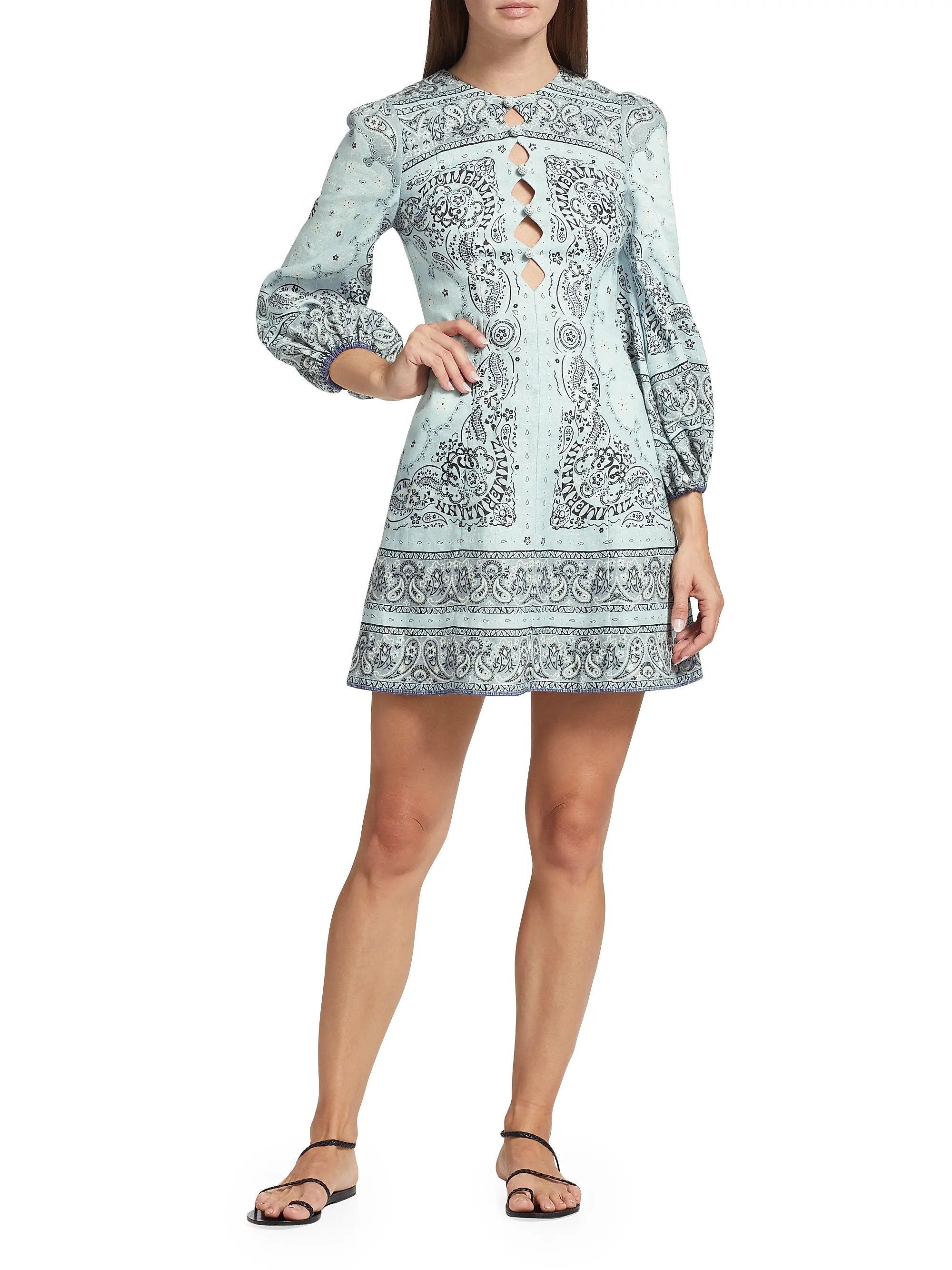 Matchmaker Paisley & Cut-Out Linen Minidress | Saks Fifth Avenue