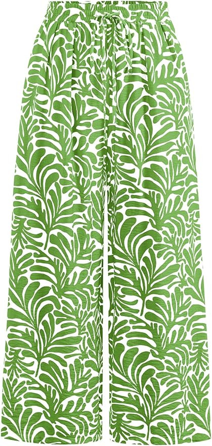 PRETTYGARDEN Womens Pants Elastic Waist Floral Lightweight Palazzo Pants for Women Casual Lounge ... | Amazon (US)