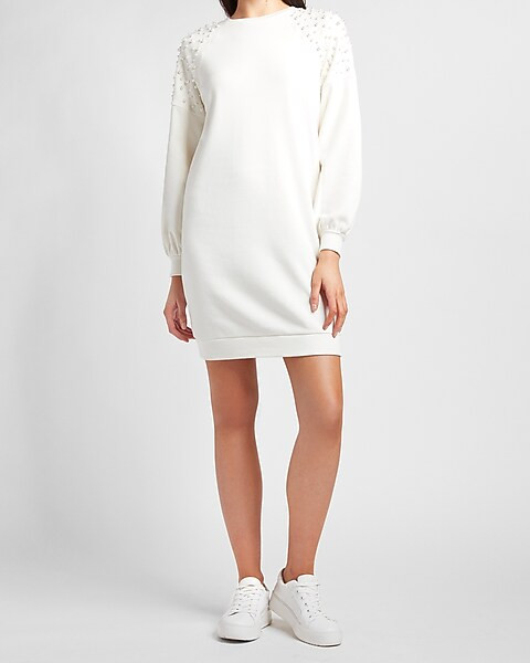 Pearl Embellished Sweatshirt Dress | Express