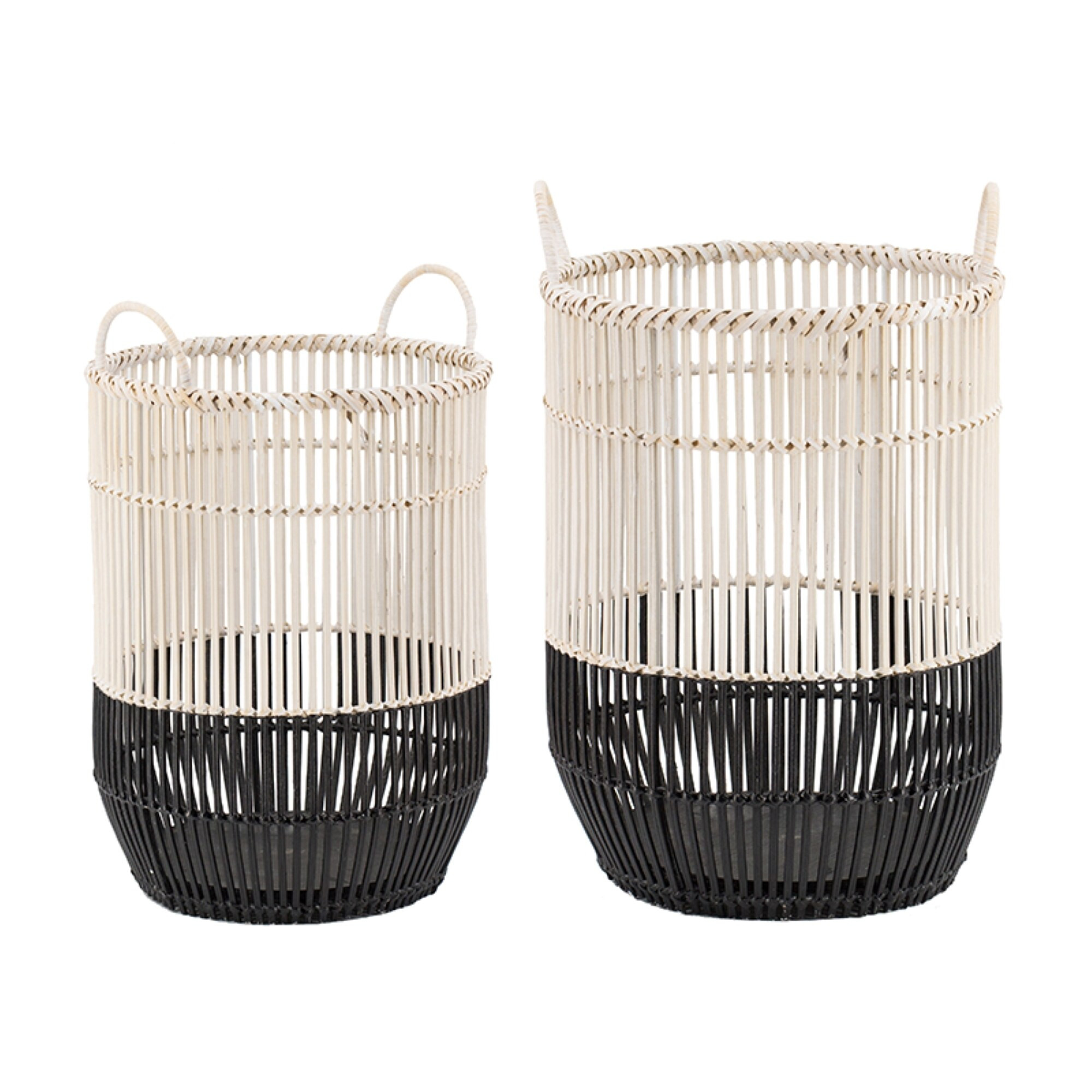Two Tone Wicker Weave Baskets - 22.5" - White and Black - Set of 2 | Bed Bath & Beyond