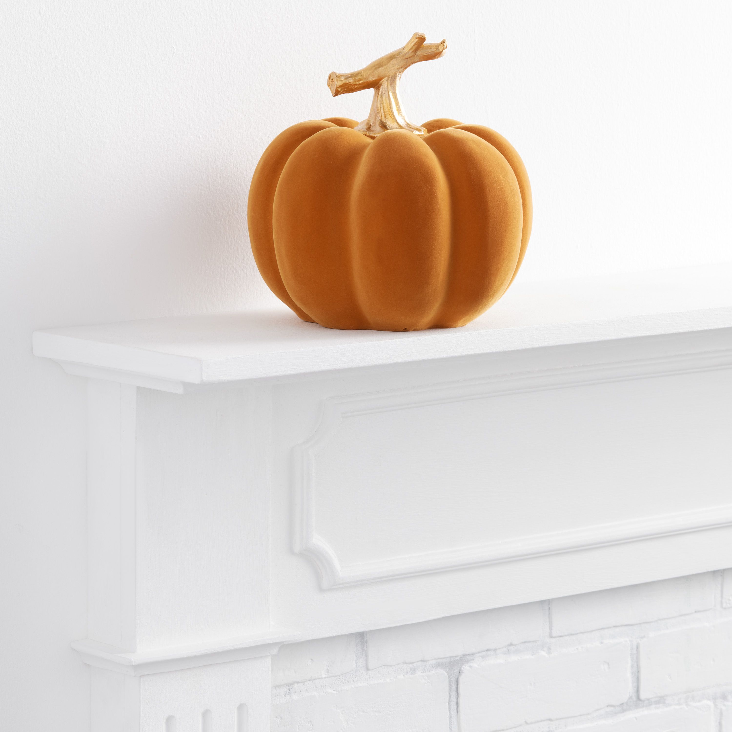 Large Orange Velvet Flocked Pumpkin Decor | World Market