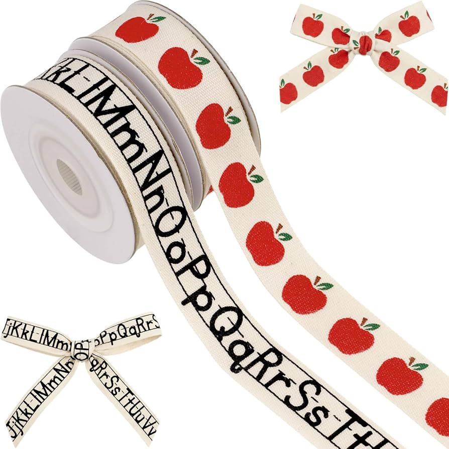 School Ribbon for Crafts 2 Pack, 5/8 Inch x 5 Yards Cotton Apple Alphabet Back to School Ribbon f... | Amazon (US)
