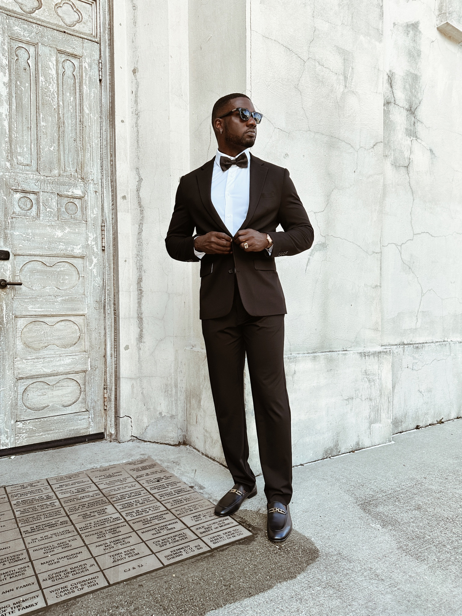 State and Liberty black athletic fit suit, Ferragamo loafers, Gucci sunglasses, Nixon rose gold watch 

#LTKstyletip #LTKmens #LTKwedding