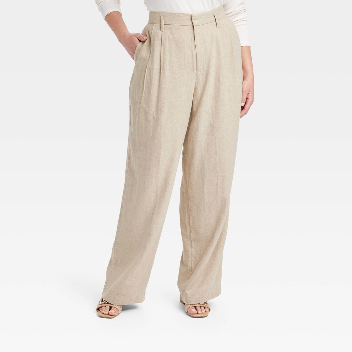Women's High-Rise Linen Pleat Front Straight Pants - A New Day™ | Target