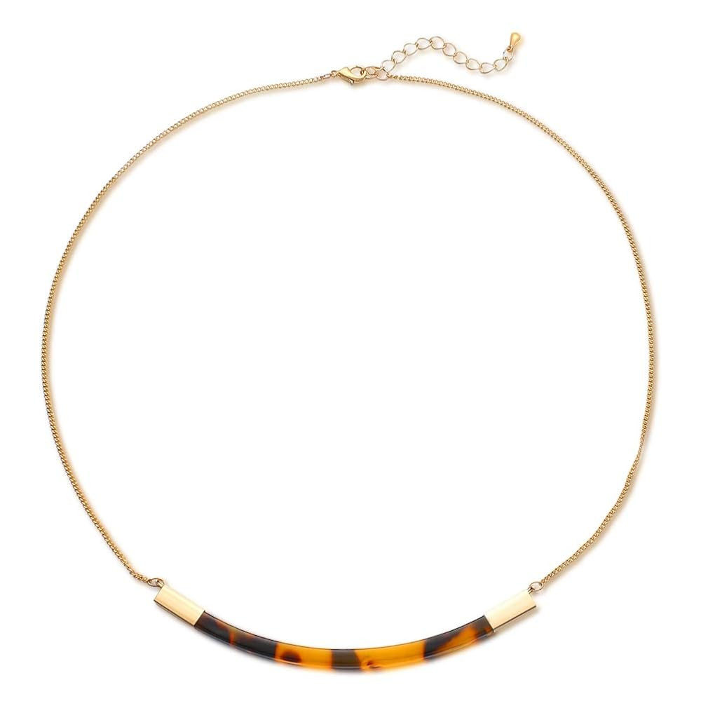 FAMARINE Tortoise Shell Collar Necklace, Tortoise Resin Curved Bar Pendant Thin Chain Necklace 17... | Amazon (US)