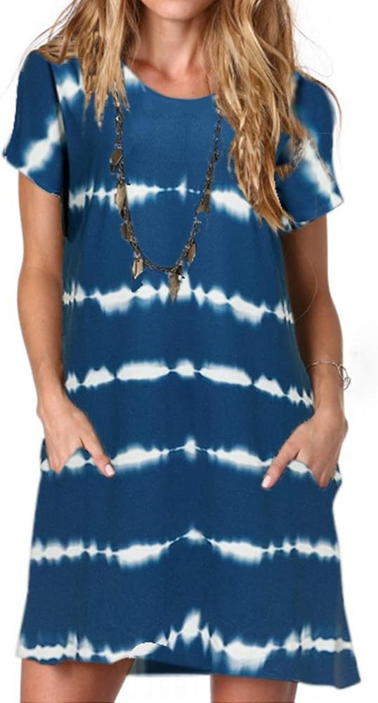 Alaster Women’s Casual Summer T Shirt Dress Loose Short Sleeve Tunic Dress with Pocket for Wome... | Amazon (US)