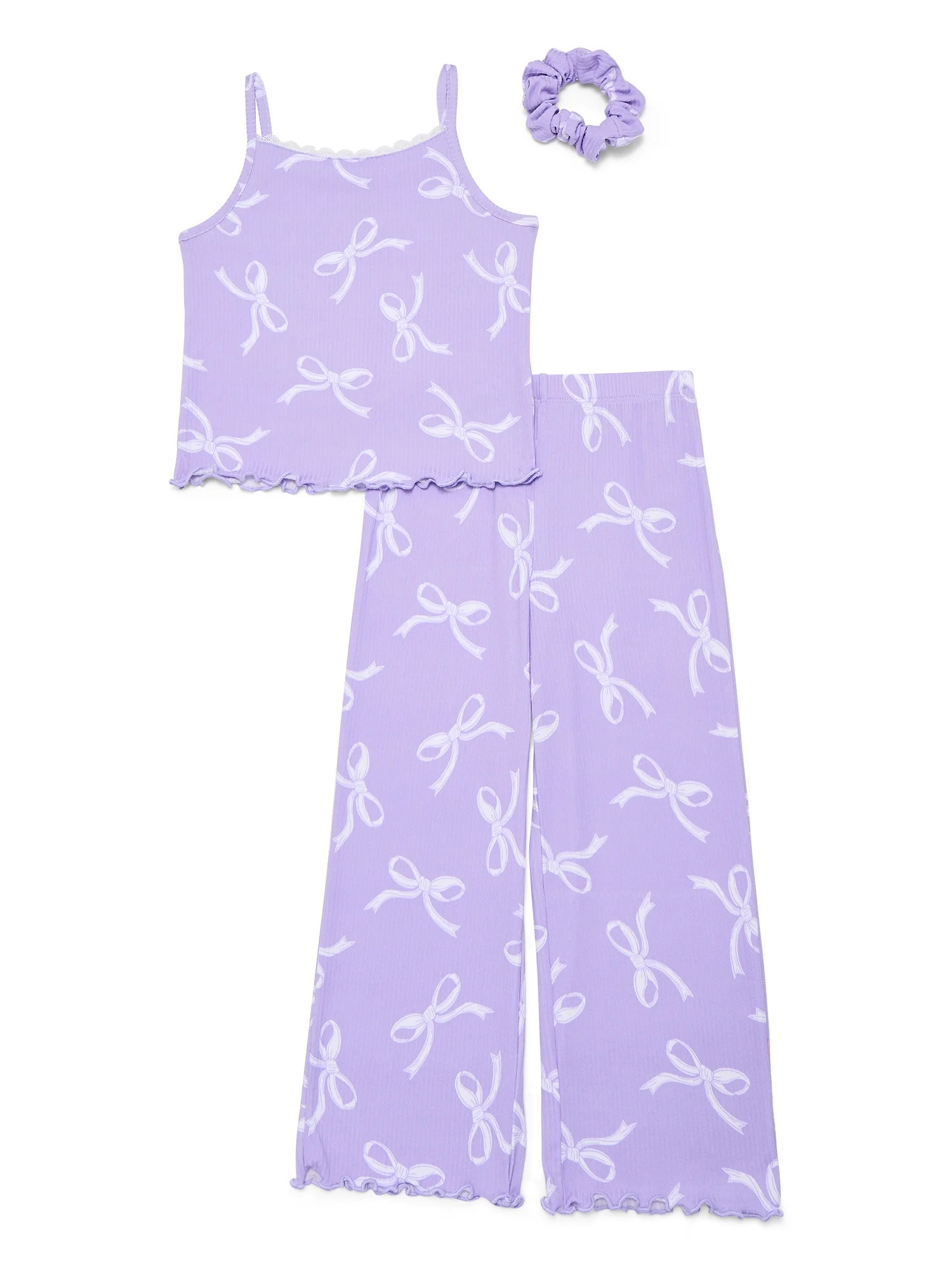 Wonder Nation Girls Pajama Tank Top and Pants with Scrunchie Set, 3-Piece, Sizes 4-18 | Walmart (US)