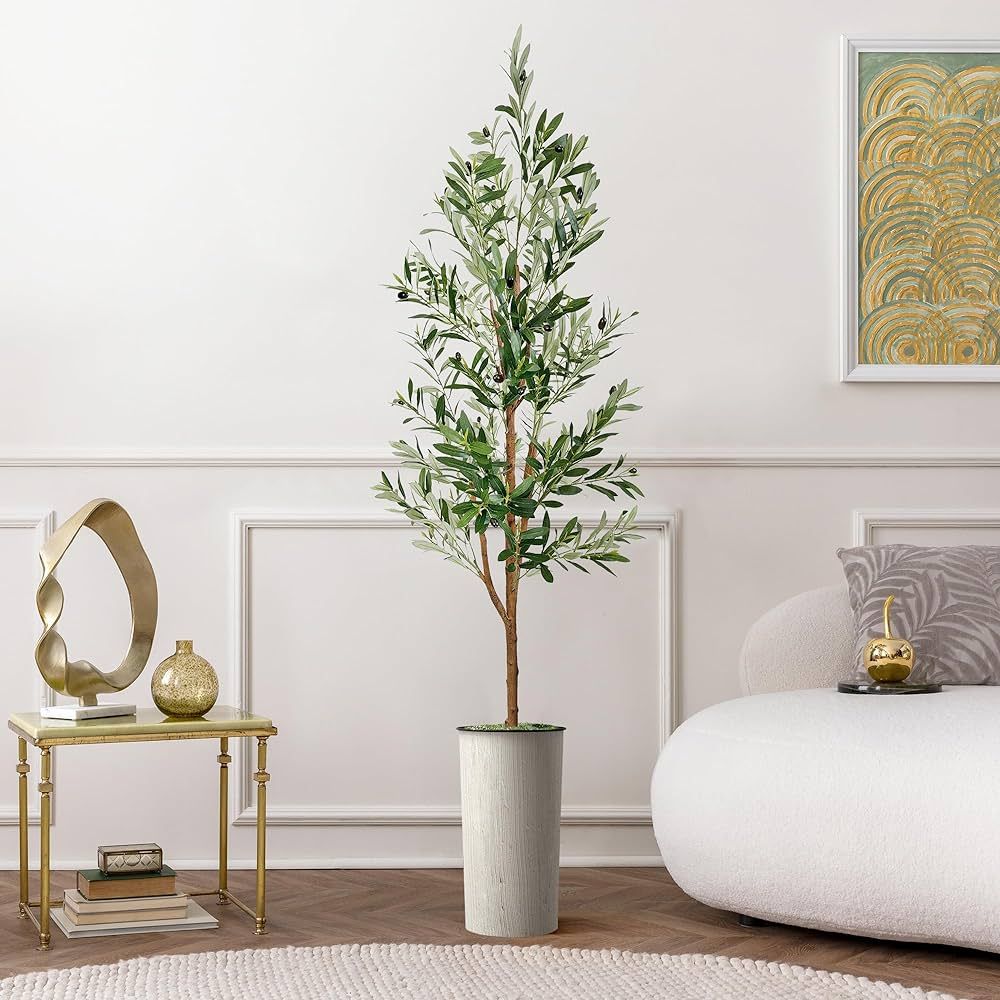 Artificial Tree in Modern Swirl Pattern Planter, Fake Olive Silk Tree for Indoor and Outdoor Home... | Amazon (US)