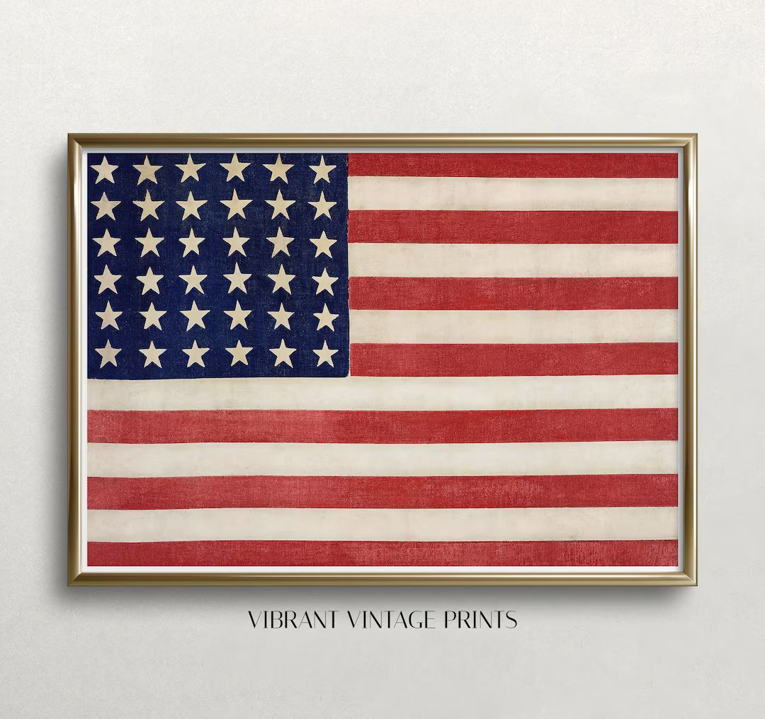 Vintage US Flag Art, Vintage Flag Print, United States Flag, American Flag Wall Art, Fourth of Ju... | Etsy (US)