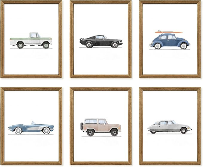 arfitest 8x10 inch x6 Frame Watercolor Classic Car Art Print Vintage Racing Buggy Canvas Wall Art... | Amazon (US)