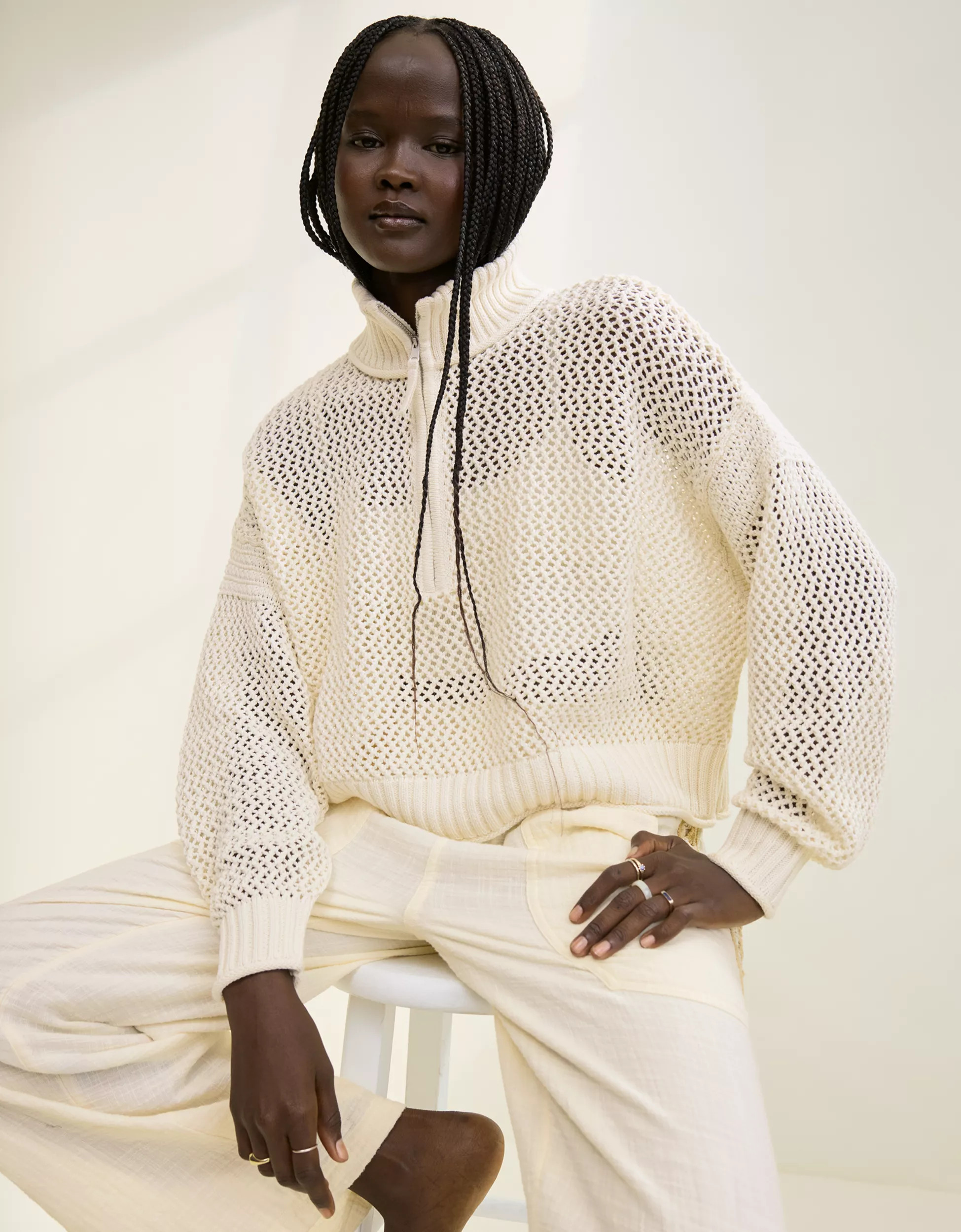 Aerie Crochet Quarter Zip Sweater | American Eagle Outfitters (US & CA)