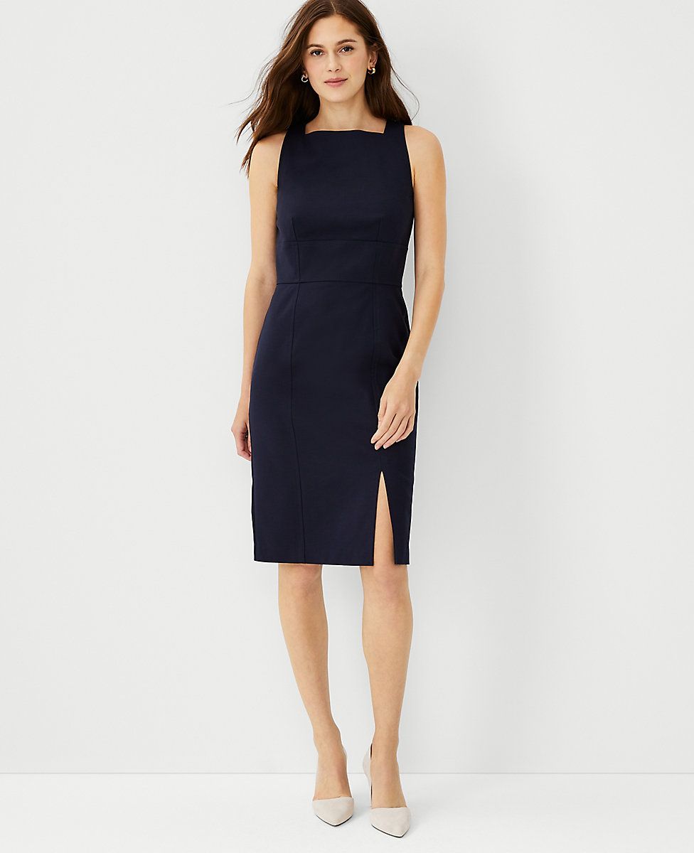 The Seamed Square Neck Sheath Dress in Stretch Cotton | Ann Taylor (US)