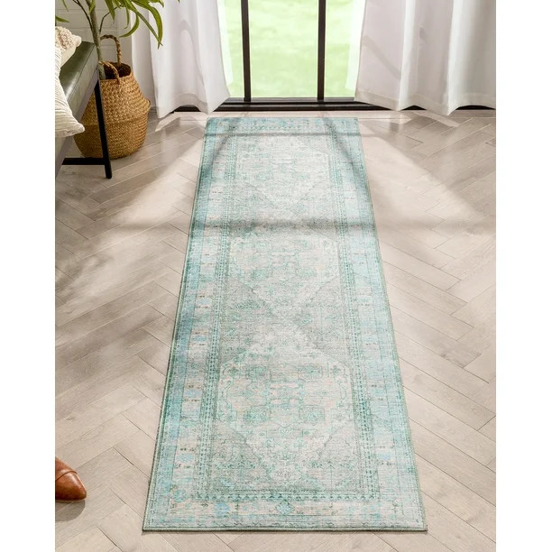 Well Woven Nile Gila Vintage Bohemian Medallion Botanical Border Green 2'1" x 7'3" Runner Machine... | Walmart (US)