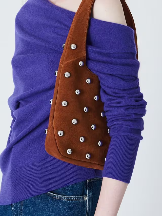 John Lewis x A.W.A.K.E. MODEMedium Embellished Suede Shoulder Bag, Tan | John Lewis (UK)