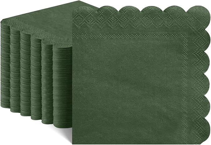 120 Pcs Cocktail Napkins Olive Green Napkins Disposable Scalloped Dessert Beverage Napkin Dark Gr... | Amazon (US)