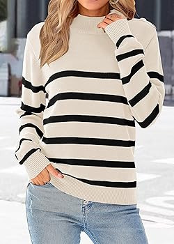 KIRUNDO Women's 2023 Fall Winter Long Sleeve Knit Sweater Turtleneck Striped Loose Pullover Tops ... | Amazon (US)