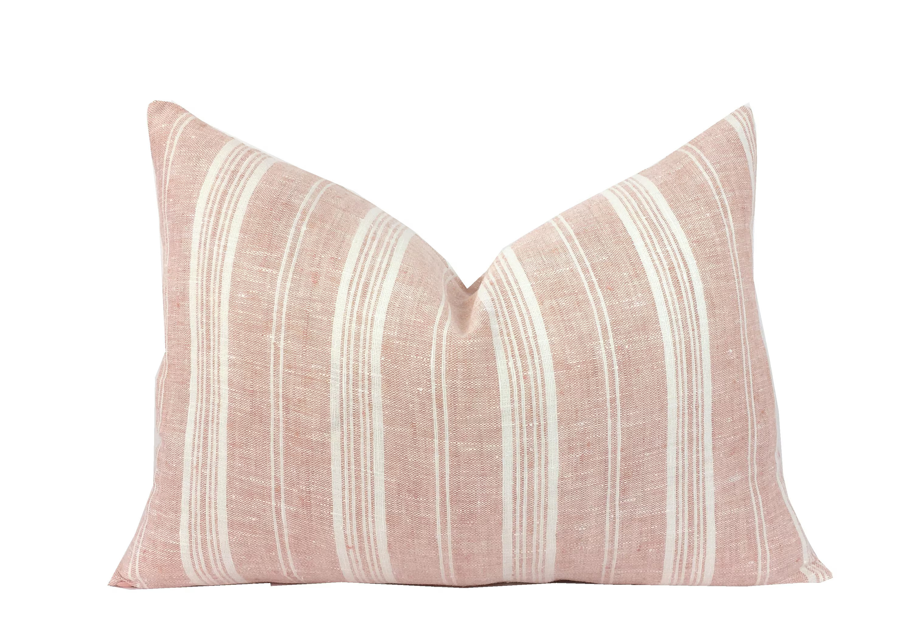 Rosy Pink Lumbar Pillow Cover | Linen | Lumbar sizes | Same Fabric Both Sides | Dusty Rose | Bohemian | Pink and White Stripe | Etsy (Global)