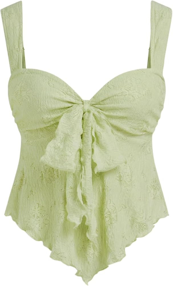 CIDER Floral Babydoll Tops for Women Lace Mesh Cute Bow Tie Sleeveless Going Out Tank Tops Trendy... | Amazon (US)