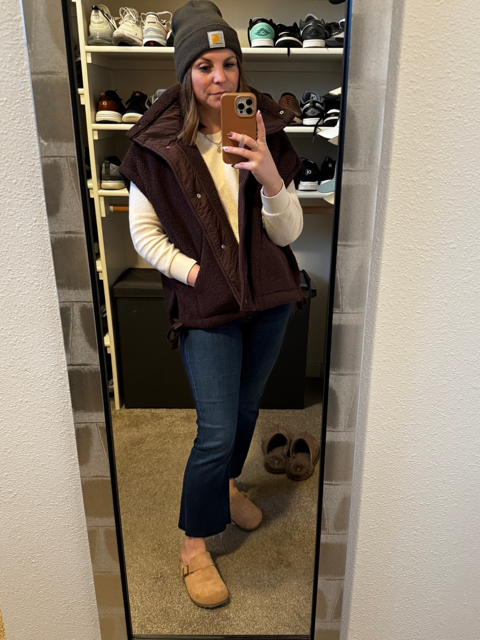 Sweatshirt and hat are old, linked similar, vest is oversized, wearing xsmall 