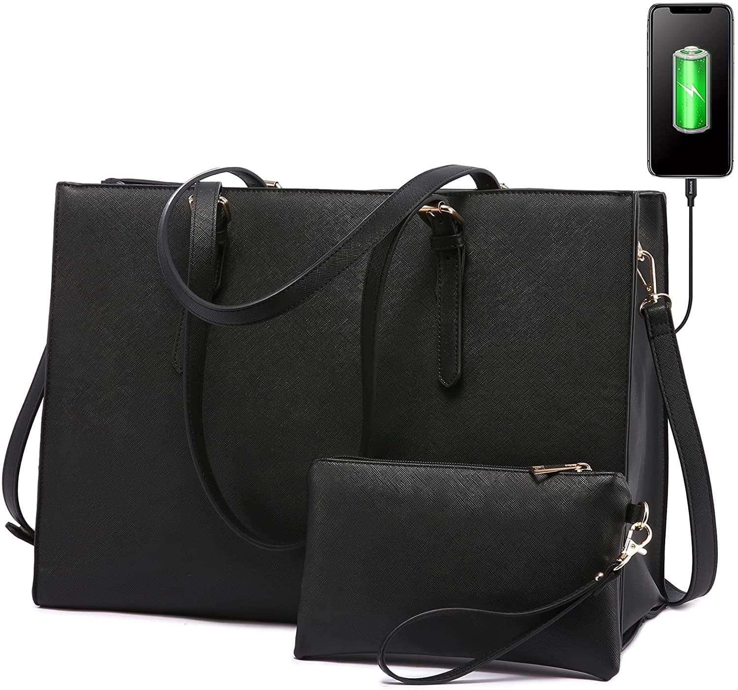 Lovevook Women Work Tote Bags Fit 15.6" Laptop, PU Leather Shoulder Bag & Satchels Purses Set- Bl... | Walmart (US)
