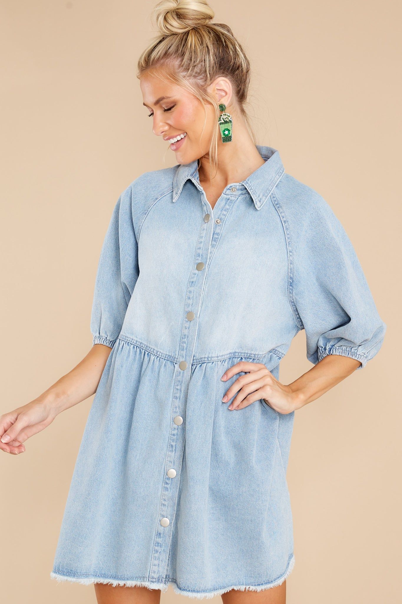 Still Rolling Light Wash Denim Dress | Red Dress 