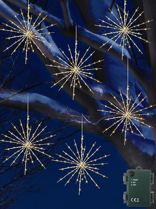 Enhon Gold Glitter Hanging Starburst Lights, 15.8 Twinkling Starburst Lights with Hanging Loop, 4... | Amazon (US)