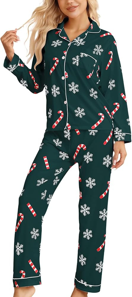 Pajamas for Women Set 2 Piece Lounge Sets Long Sleeve Button Down Loungewear Cute Polka Dots Slee... | Amazon (US)