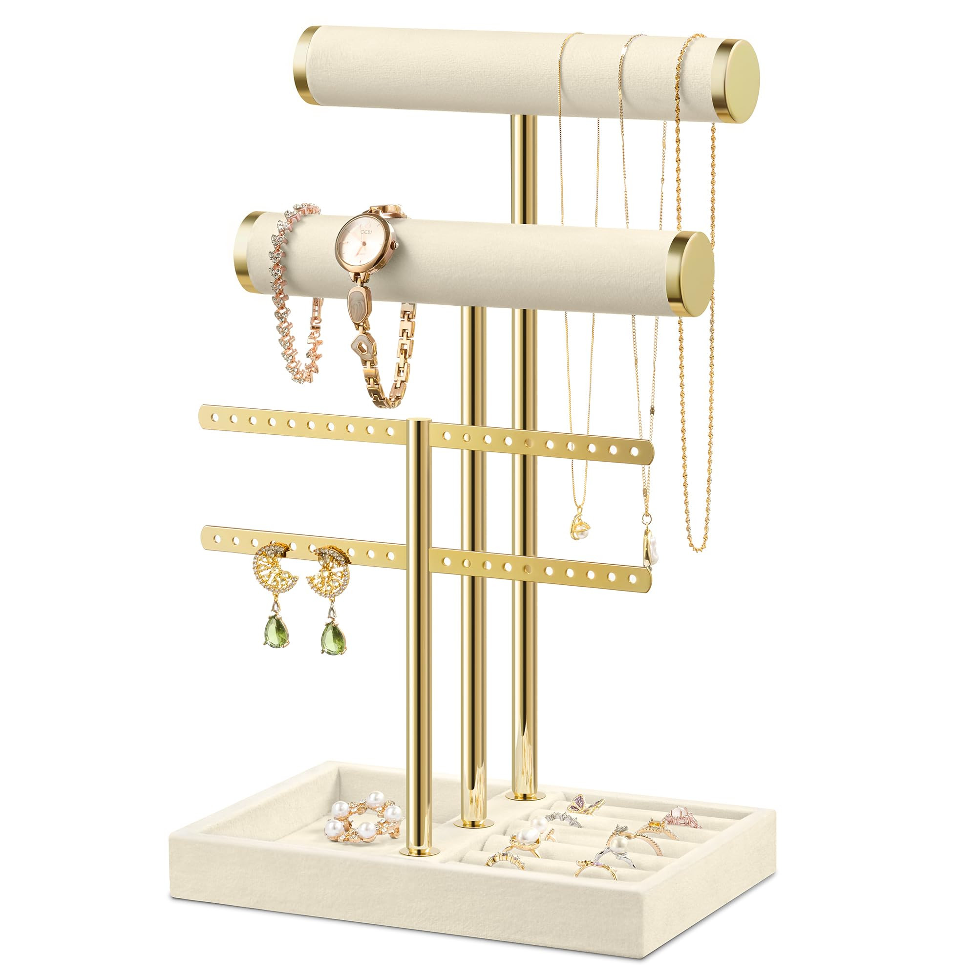 Bracelet Holder Jewelry Organizer Display - 3 Tier T Bar Velvet Stand, Beige Jewelry Storage for ... | Amazon (US)