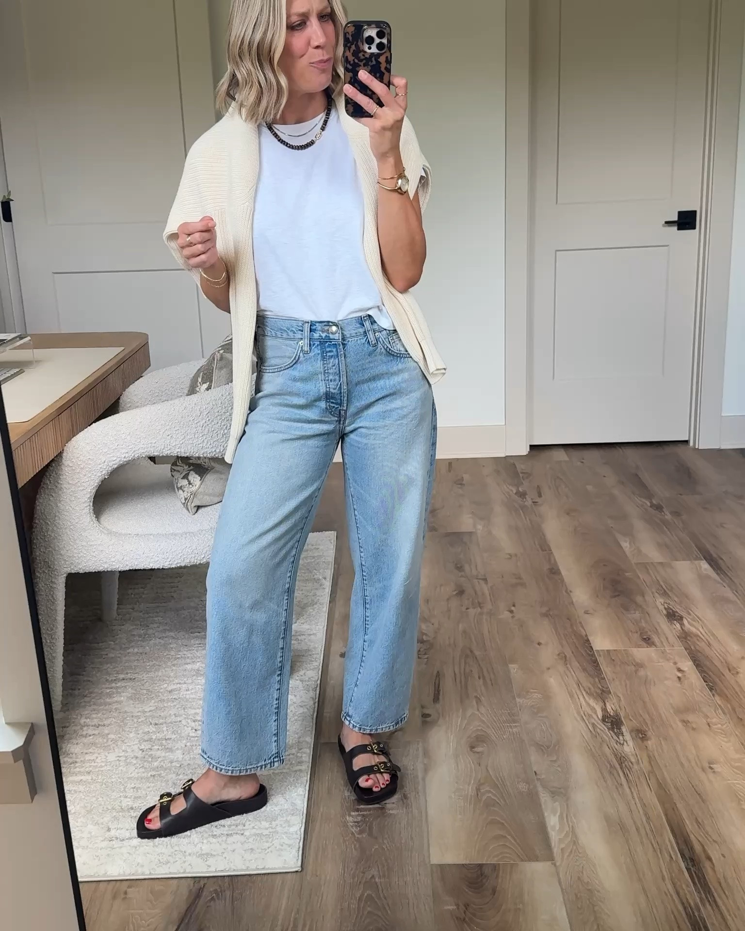 Wearing 26/reg jeans (could have sized down one), small tee, small sweater, sandals tts

#LTKxMadewell #LTKOver40 #LTKSaleAlert