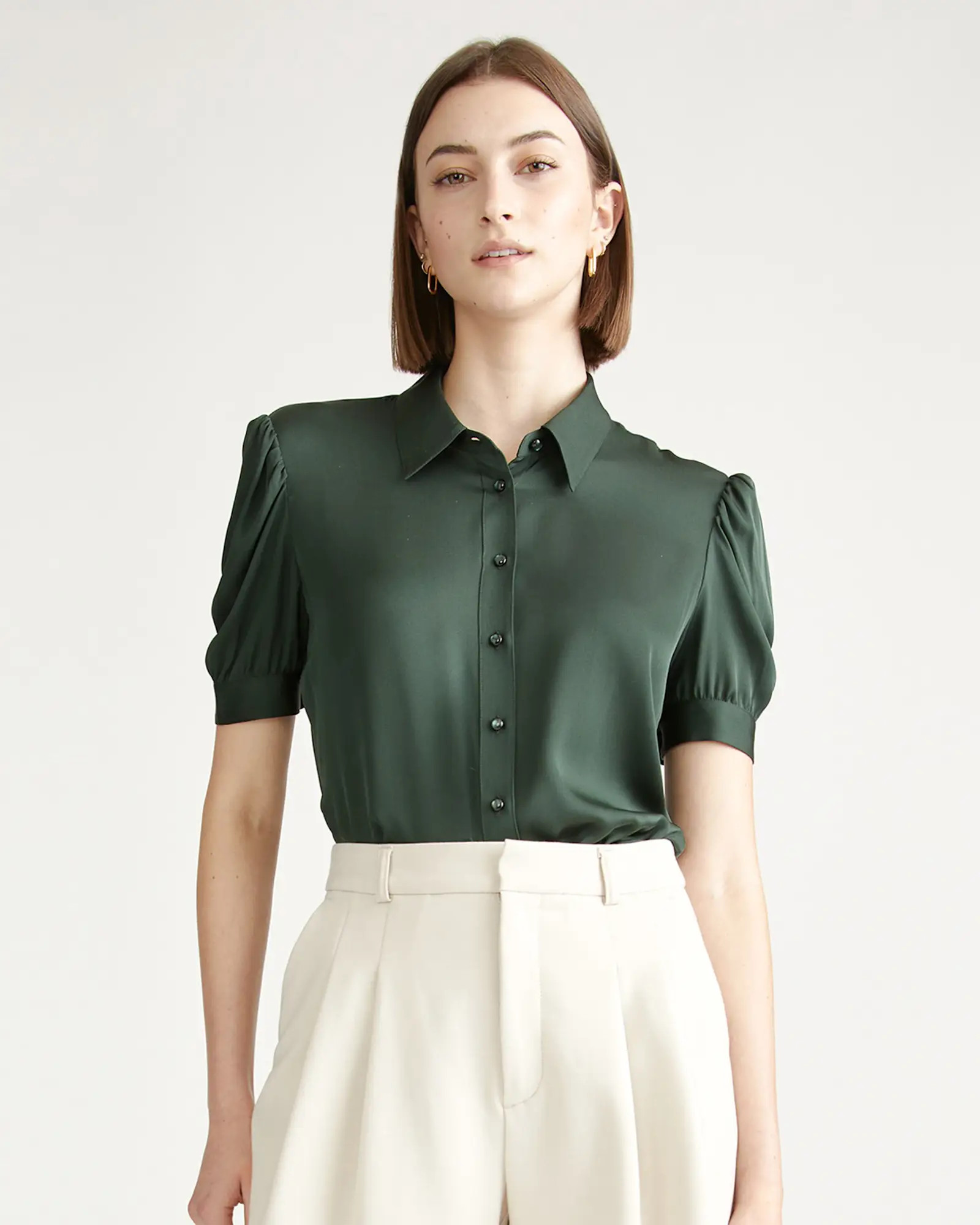 Washable Stretch Silk Puff Sleeve Blouse | Quince