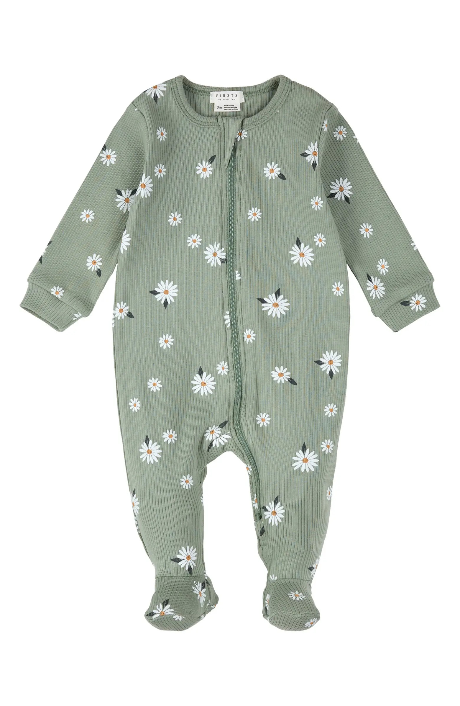 Daisy Print Footed Stretch Cotton One-Piece Pajamas | Nordstrom