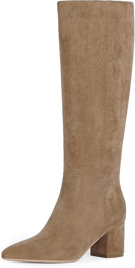 Knee High Boots for Women Chunky Heel Pointed Toe Boots Side Zipper Long Boots | Amazon (US)