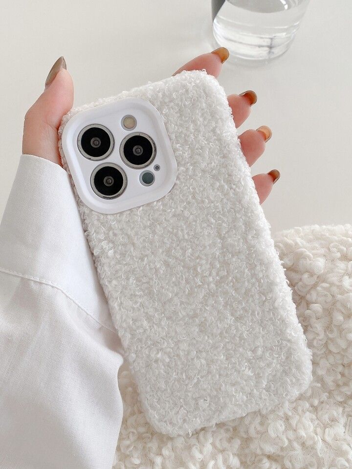 Minimalist White Fluffy Plush Full Cover Anti-drop Phone Case, Compatible With Iphone 11/12/13/14... | SHEIN