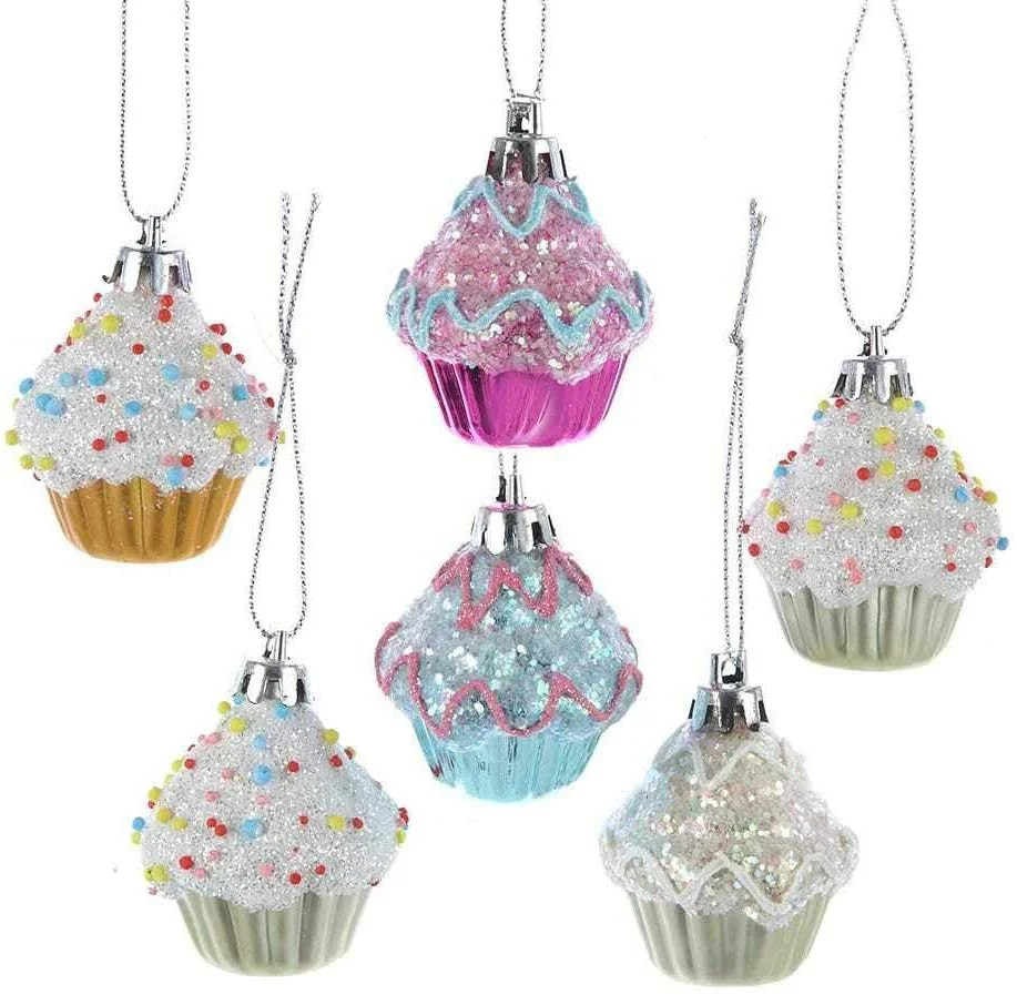 Kurt Adler Cupcake Plastic Hanging Christmas Ornaments, 2" (Set of 6) | Walmart (US)