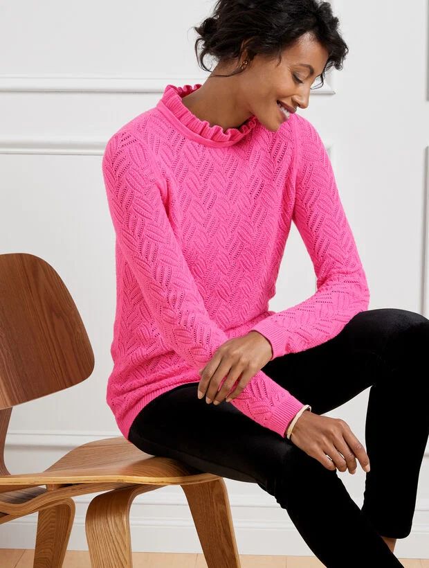 Texture Stitch Ruffle Neck Pullover | Talbots