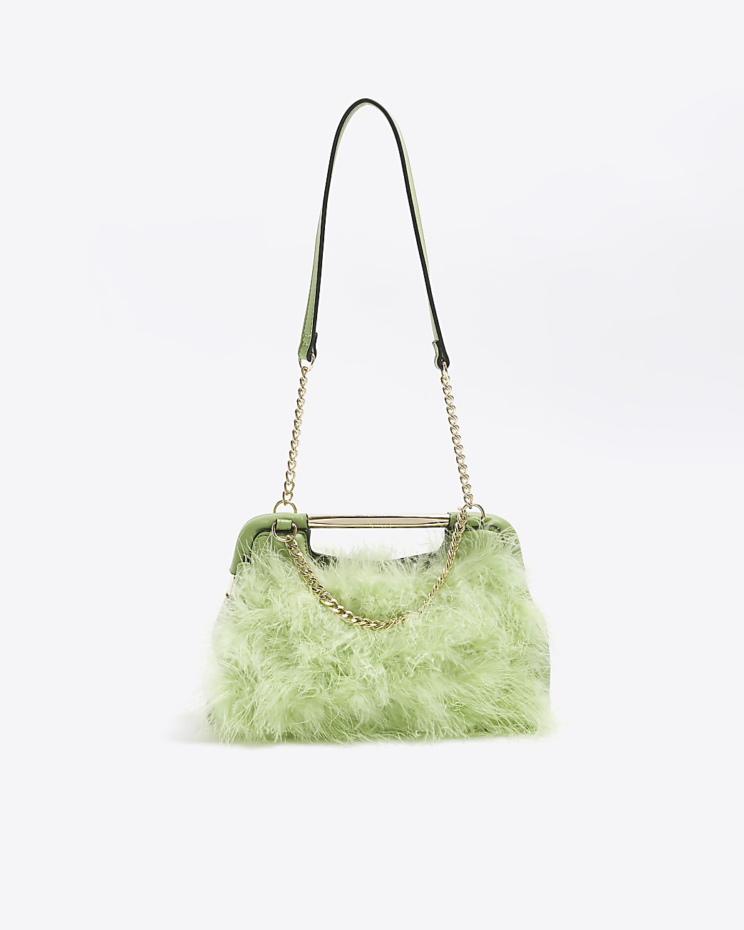 Green feather chain clutch bag | River Island (UK & IE)