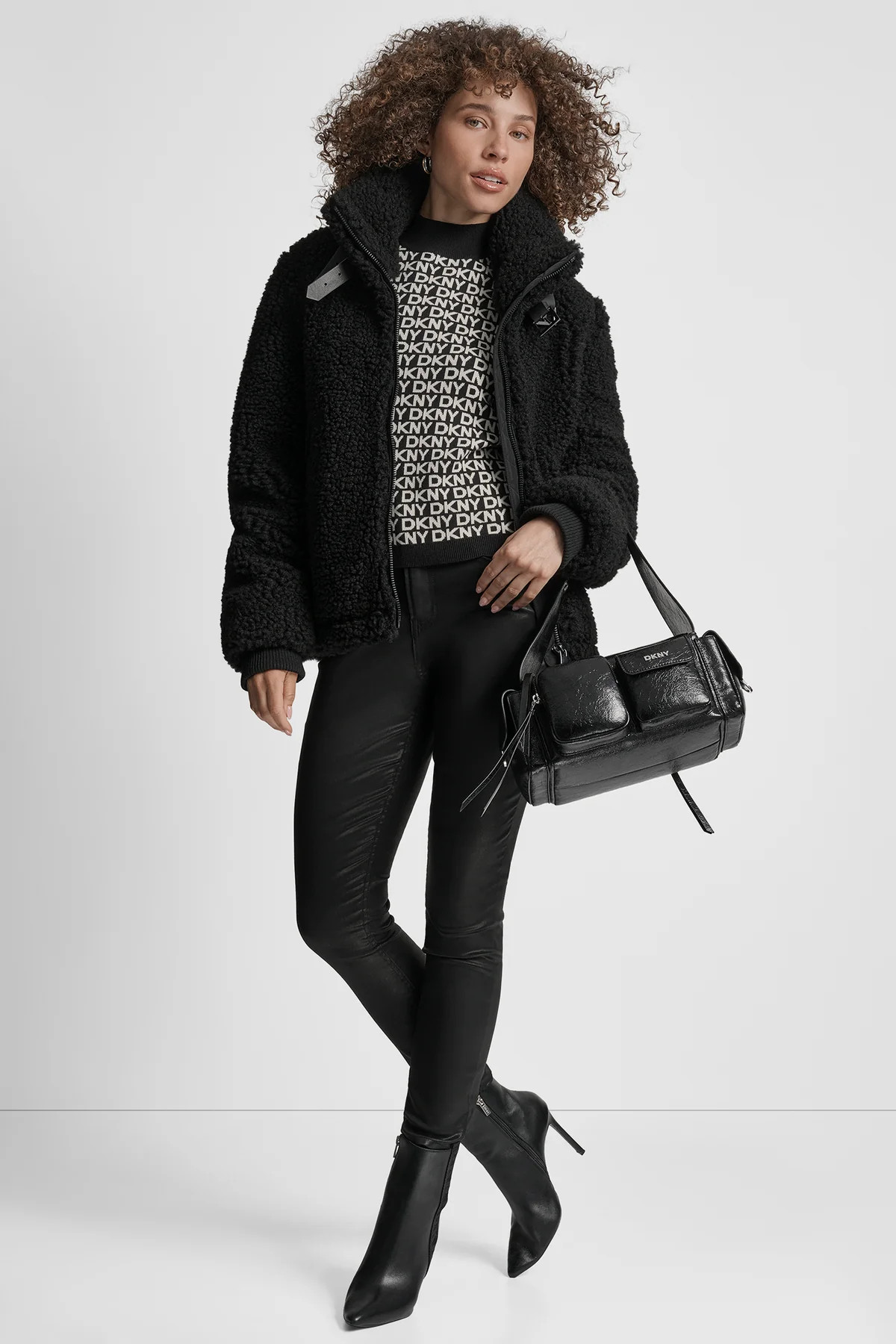 ZIP SHERPA JACKET WITH BUCKLE COLLAR | DKNY