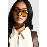Womens Orange Lenses Retro Aviator Sunglasses - Brown - One Size | boohoo (US & Canada)