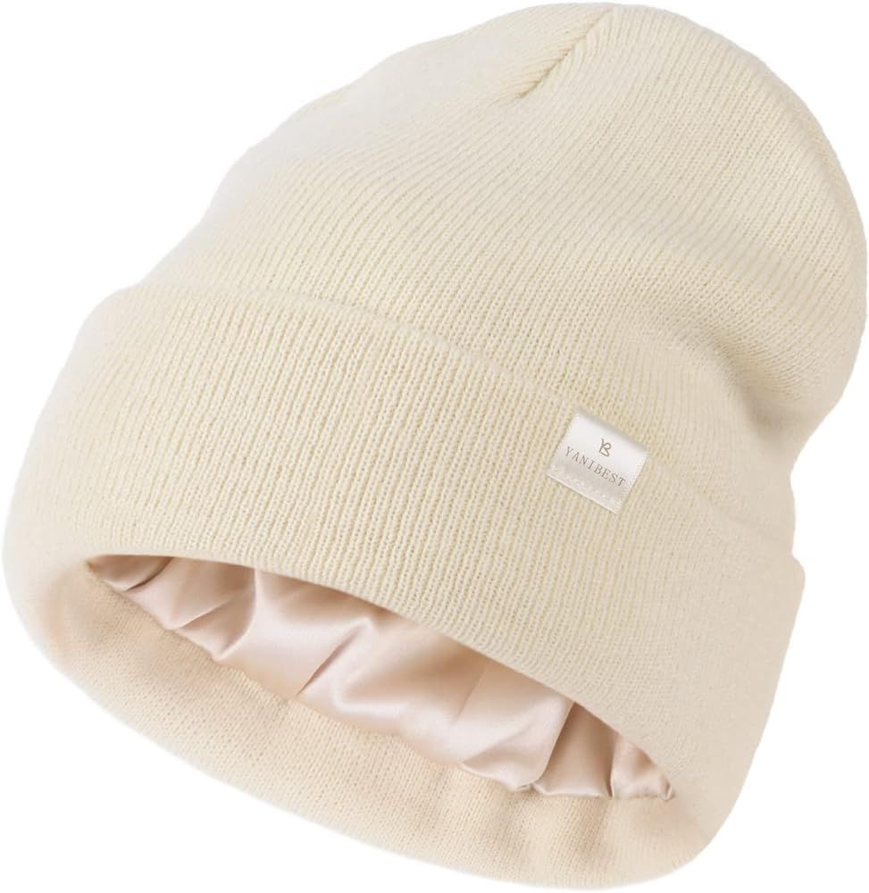 YANIBEST Womens Saitn Lined Knit Beanie Hat Acrylic Winter Hats for Women Men Silk Lining Soft Sl... | Amazon (US)