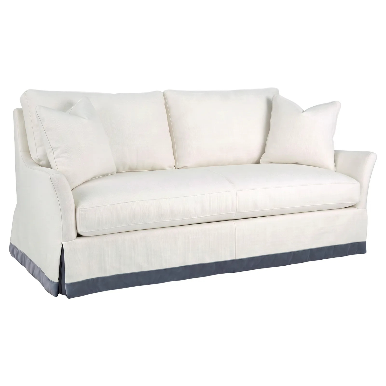 Harriet Canvas White Sunbrella Storm Cloud Skirted Sofa With Contrast Band - 81" | Kathy Kuo Home