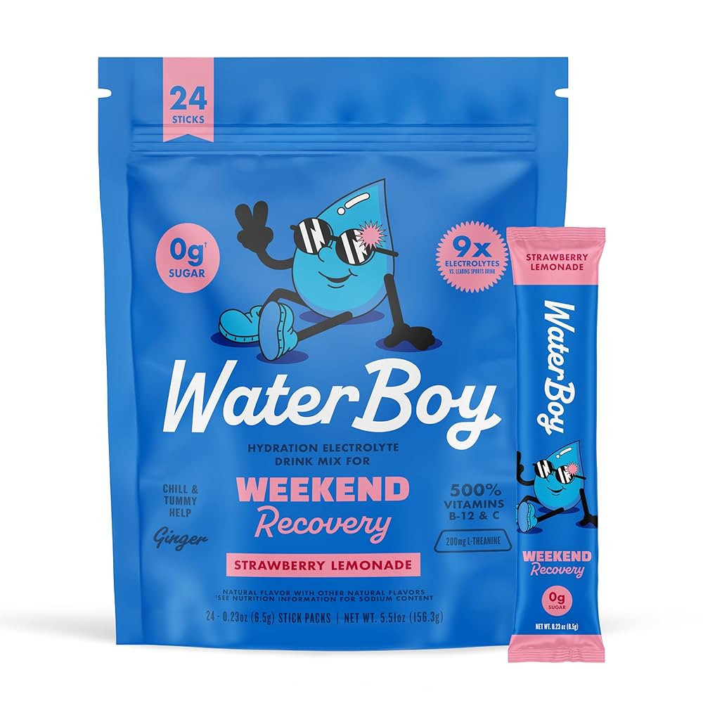 Waterboy Weekend Recovery | 3,200mg Electrolyte Powder Packets | Ginger + L-Theanine + Vitamins |... | Amazon (US)