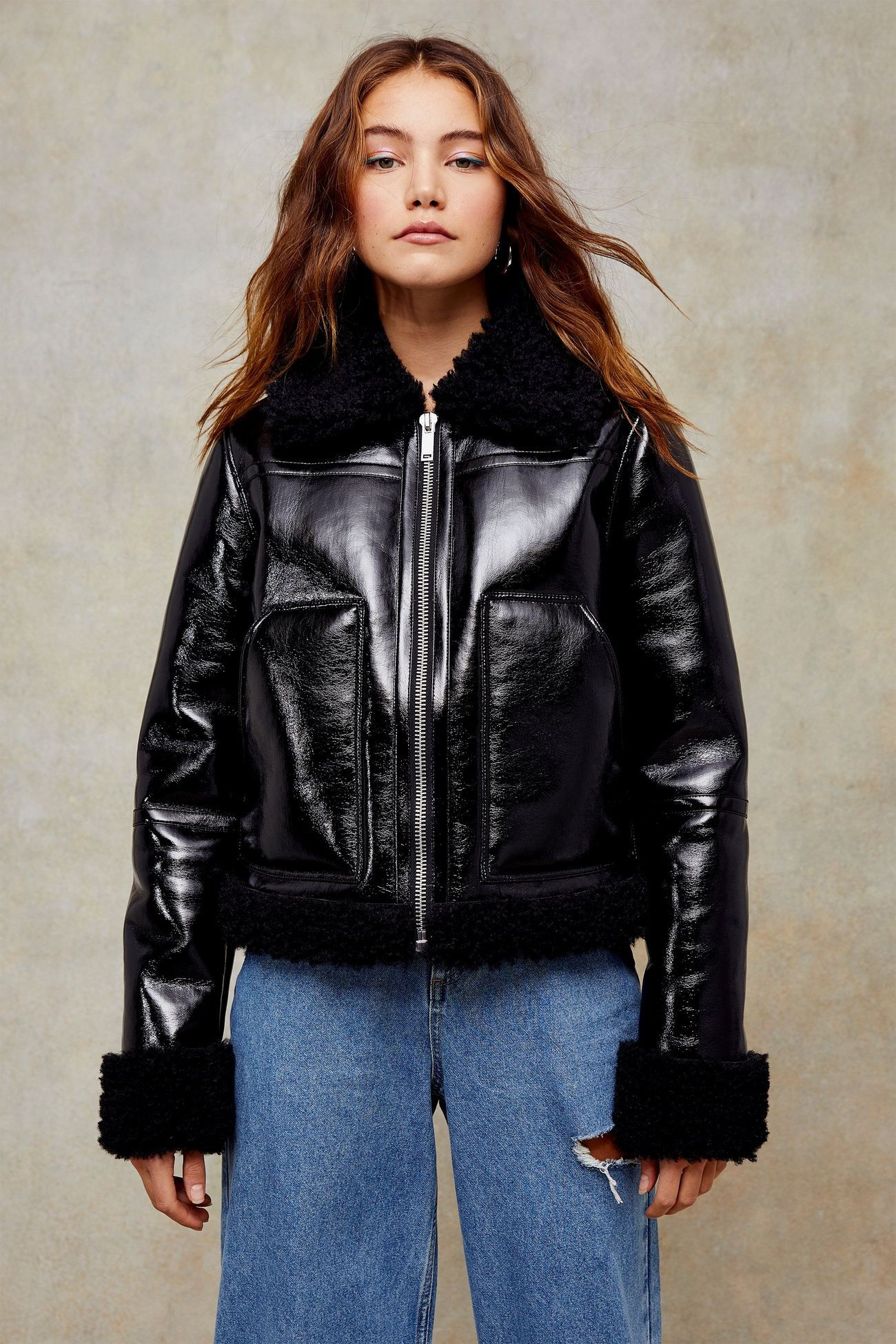 Black PU Vinyl Biker Jacket | Topshop UK