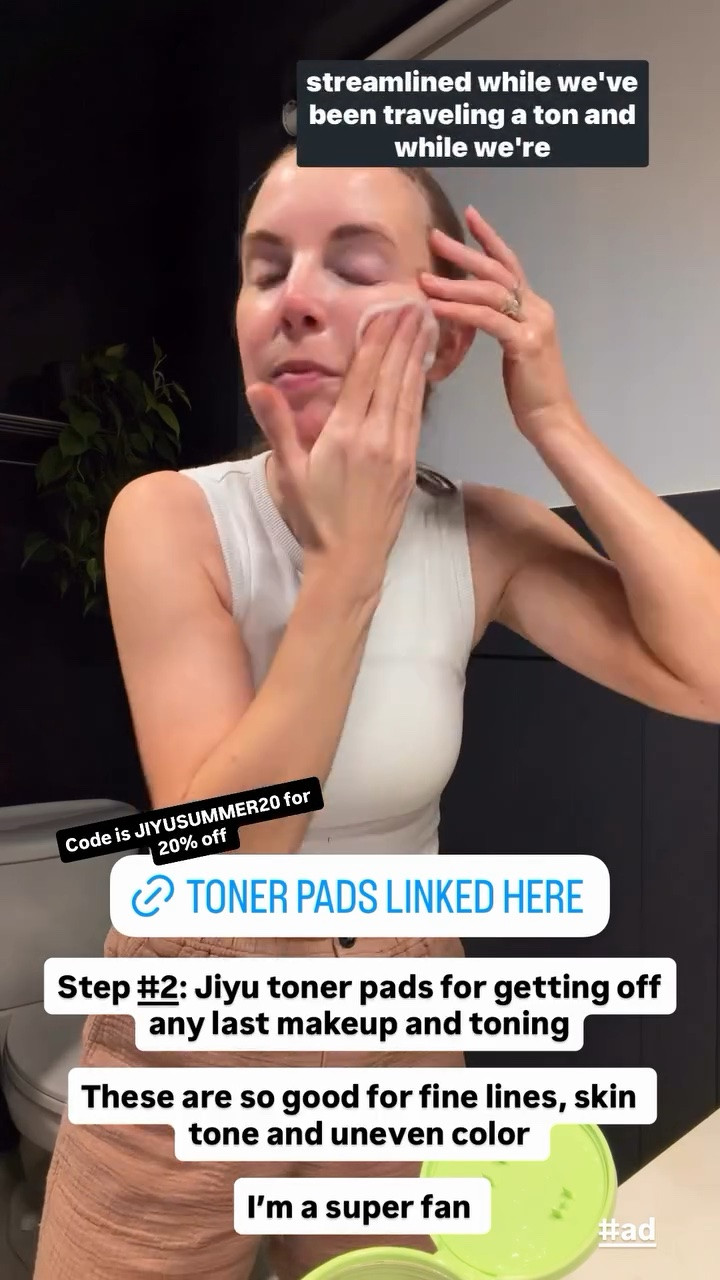 Step #2: Jiyu toner pads for getting off any last makeup and toning

These are so good for fine lines, skin tone and uneven color 

I’m a super fan  #ad  Code is JIYUSUMMER20 for 20% off