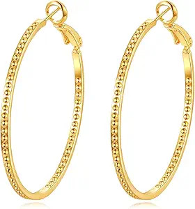 14K Gold Plated Hypoallergenic Copper Hoop Earrings - 43.6x40.2mm Stylish Textured Design, Nickel... | Amazon (US)
