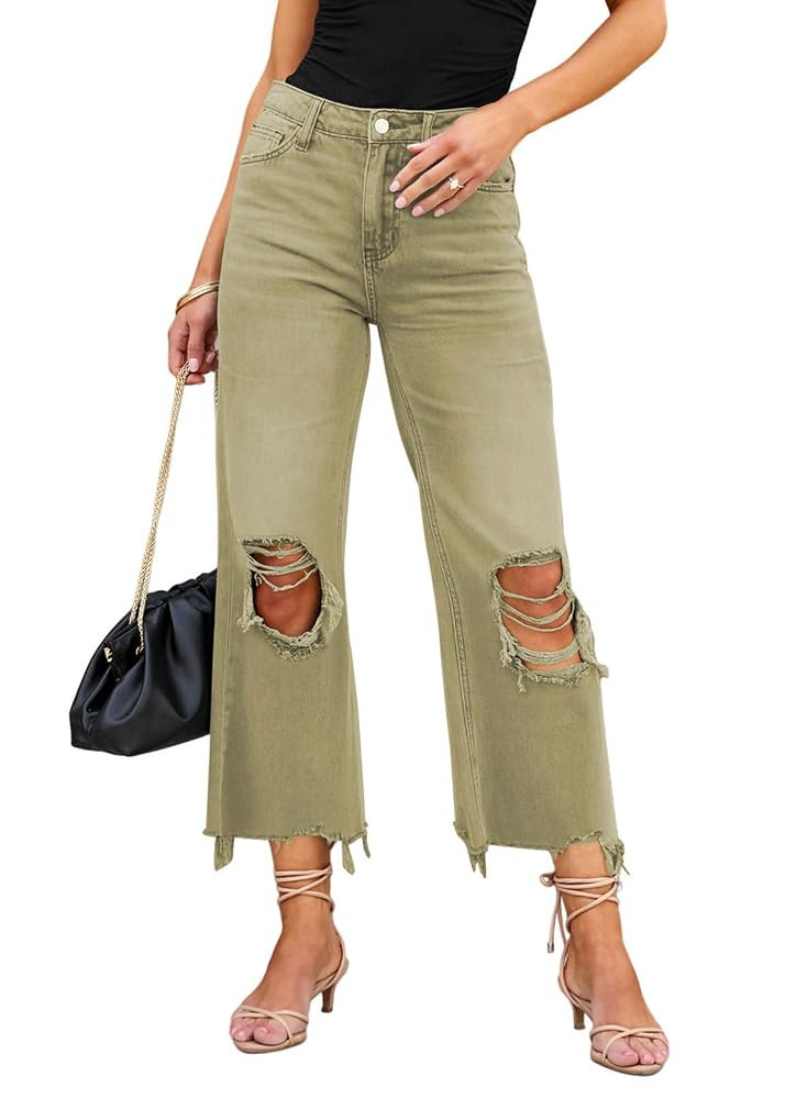 LOLONG High Waisted Ripped Flare Jeans for Women Casual Distressed Pants | Amazon (US)